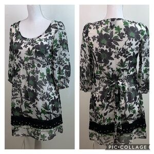 Anthro. Fei: sheer floral tie back tunic dress S